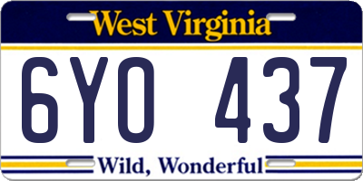 WV license plate 6YO437