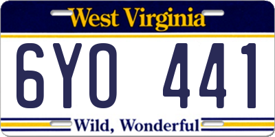 WV license plate 6YO441