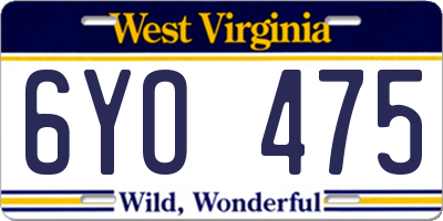 WV license plate 6YO475