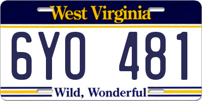 WV license plate 6YO481