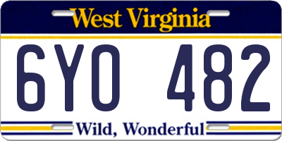 WV license plate 6YO482