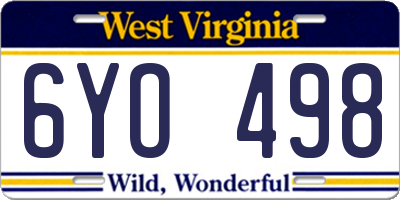 WV license plate 6YO498