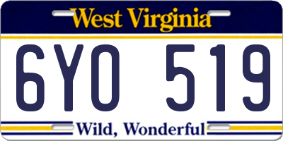 WV license plate 6YO519