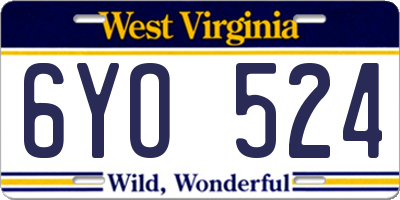 WV license plate 6YO524