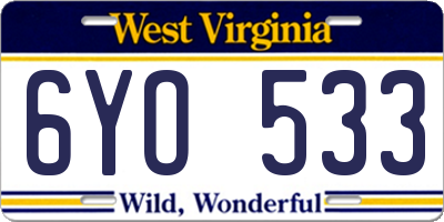 WV license plate 6YO533