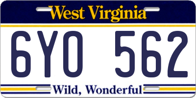 WV license plate 6YO562