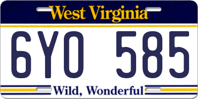 WV license plate 6YO585