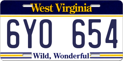 WV license plate 6YO654