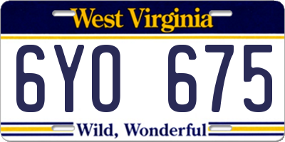 WV license plate 6YO675