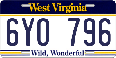WV license plate 6YO796