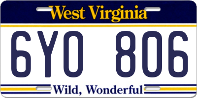 WV license plate 6YO806