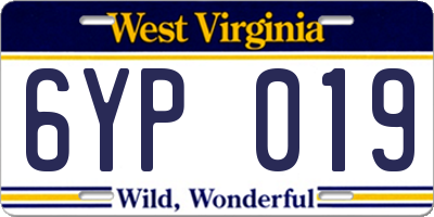 WV license plate 6YP019