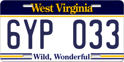 WV license plate 6YP033