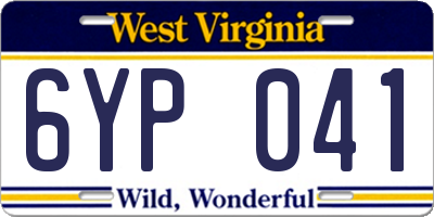 WV license plate 6YP041