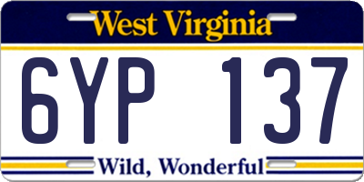 WV license plate 6YP137