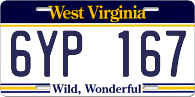 WV license plate 6YP167