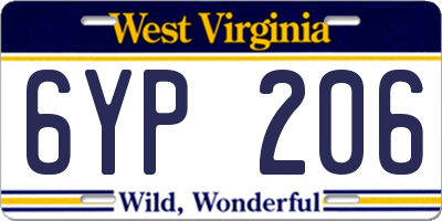 WV license plate 6YP206