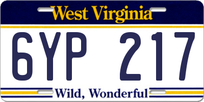 WV license plate 6YP217