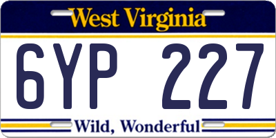 WV license plate 6YP227