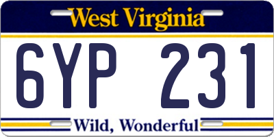 WV license plate 6YP231