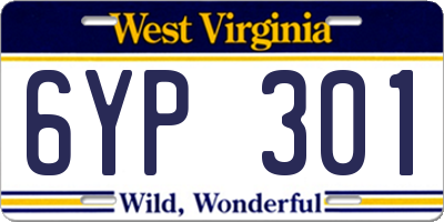 WV license plate 6YP301