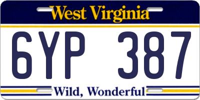 WV license plate 6YP387