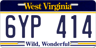 WV license plate 6YP414