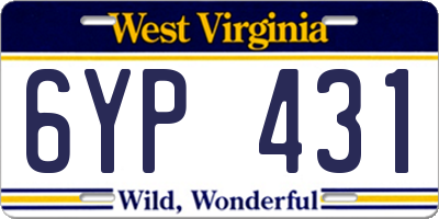 WV license plate 6YP431