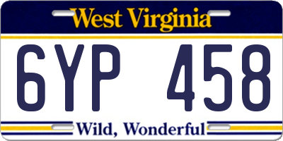 WV license plate 6YP458