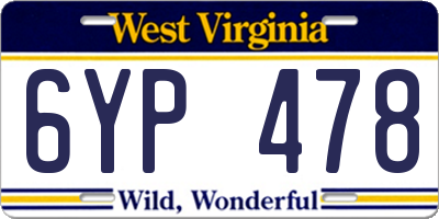 WV license plate 6YP478