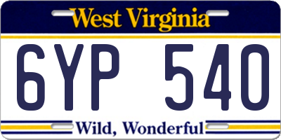 WV license plate 6YP540