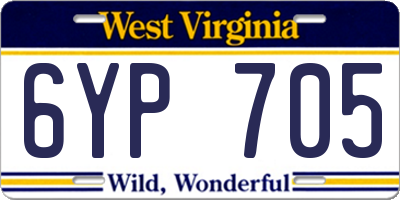 WV license plate 6YP705