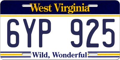 WV license plate 6YP925