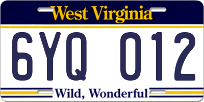 WV license plate 6YQ012