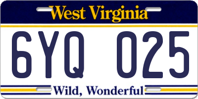 WV license plate 6YQ025