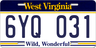WV license plate 6YQ031