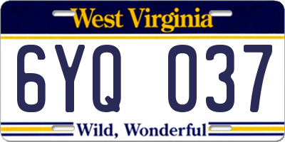 WV license plate 6YQ037