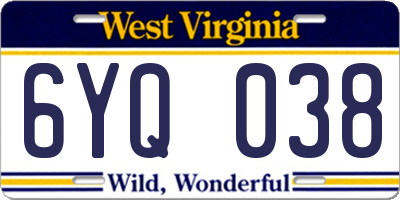 WV license plate 6YQ038