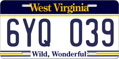 WV license plate 6YQ039