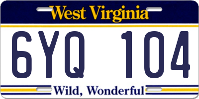 WV license plate 6YQ104