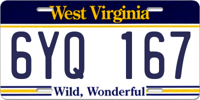 WV license plate 6YQ167
