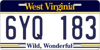 WV license plate 6YQ183