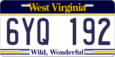 WV license plate 6YQ192