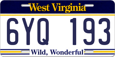 WV license plate 6YQ193