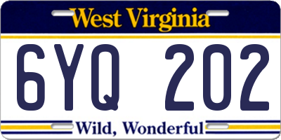 WV license plate 6YQ202