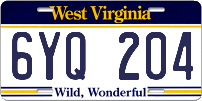 WV license plate 6YQ204