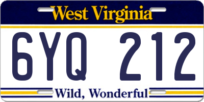 WV license plate 6YQ212