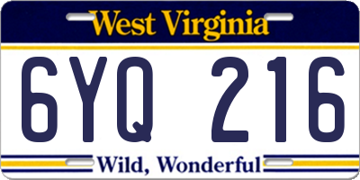 WV license plate 6YQ216