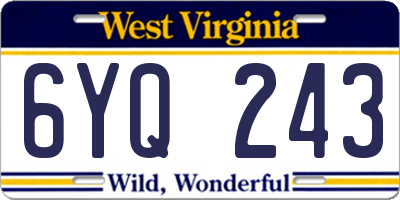 WV license plate 6YQ243