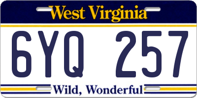 WV license plate 6YQ257